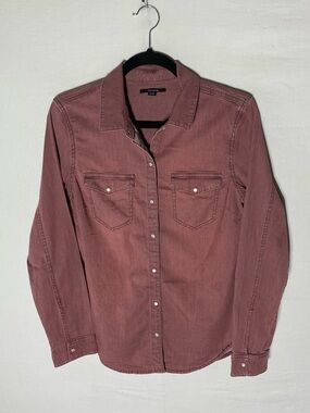 Tahari Dusty Rose Pink Cotton Spandex Long Sleeve Snap Front Shirt M Gorpcore
